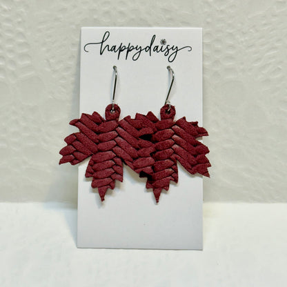 Fall Leaf Embossed Leather Earrings