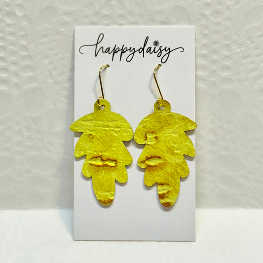Fall Leaf Yellow Wildwood Leather Earrings
