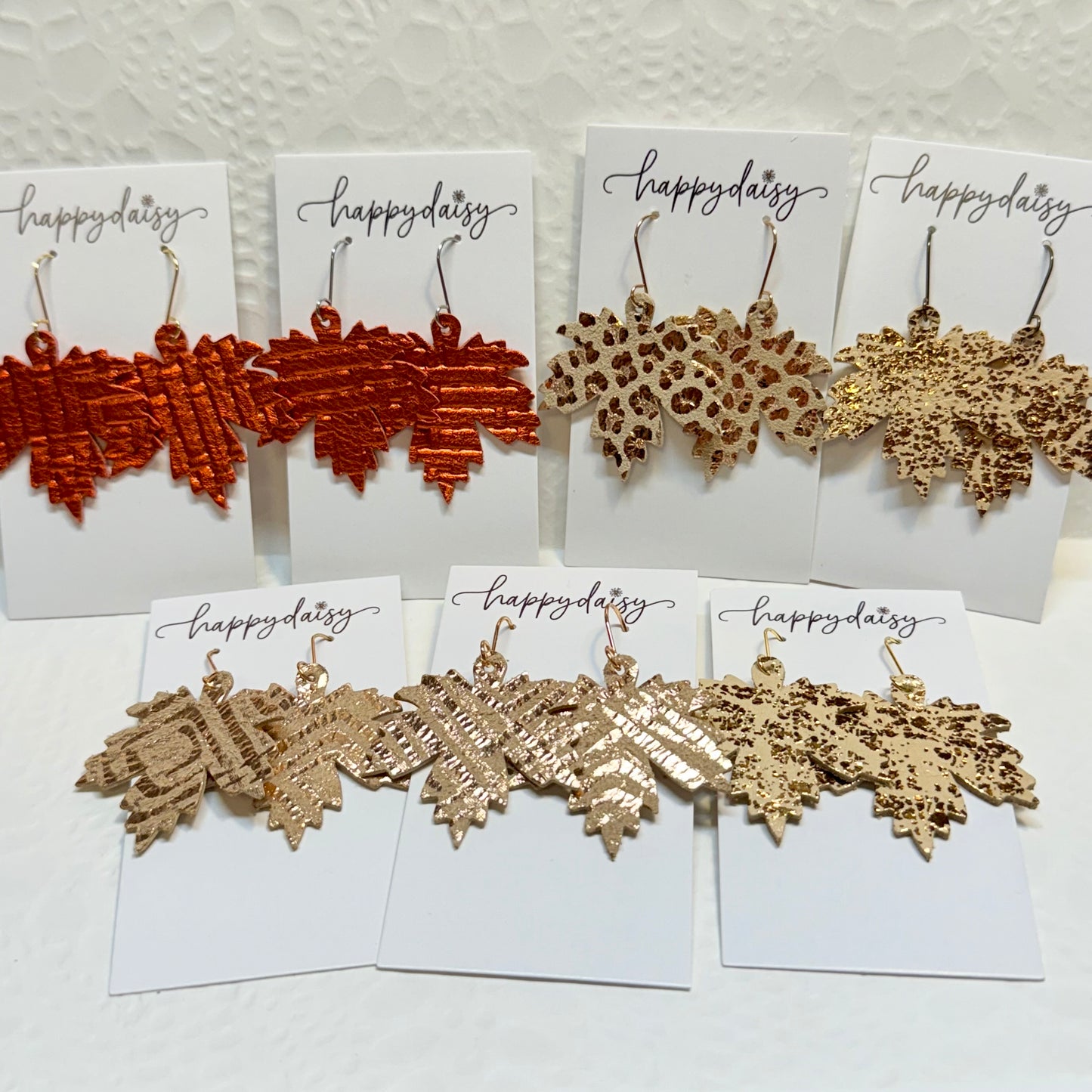 Fall Leaf Metallic Leather Earrings