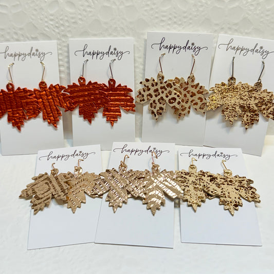 Fall Leaf Metallic Leather Earrings