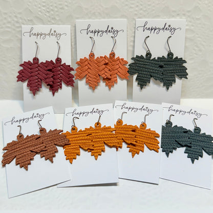 Fall Leaf Embossed Leather Earrings