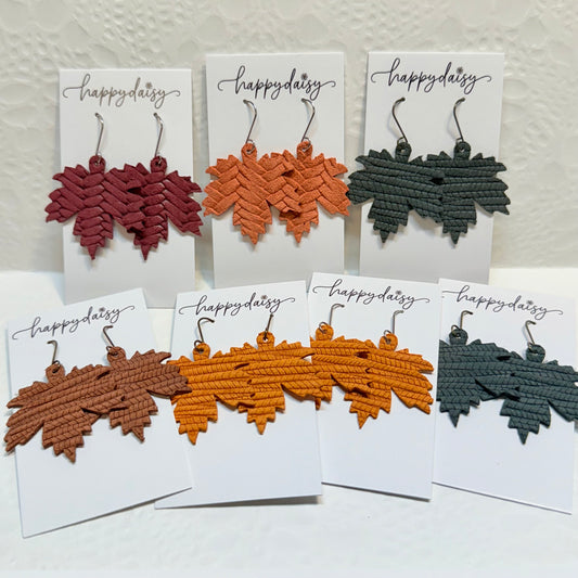 Fall Leaf Embossed Leather Earrings