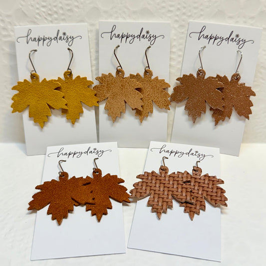 Fall Leaf Neutral Colors Leather Earrings