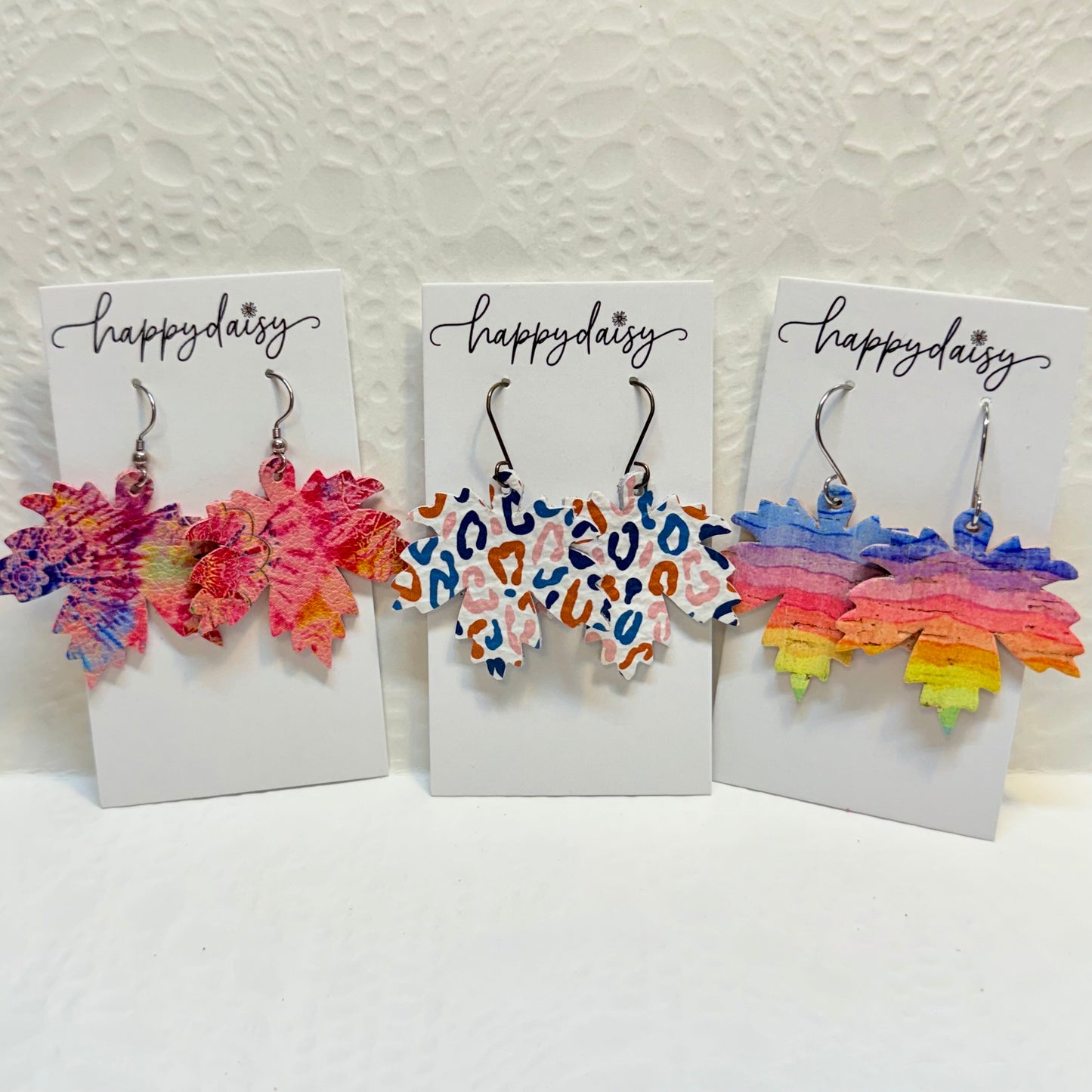 Fall Leaf Leather Earrings - Multicolor