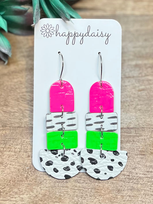 Neon Cork on Leather Earrings