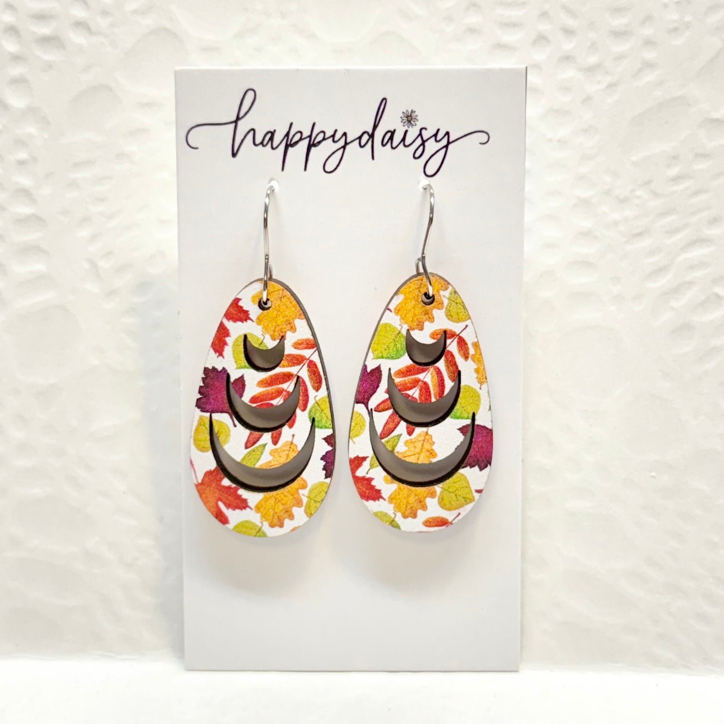 Fall Leaf Print Wooden Earrings