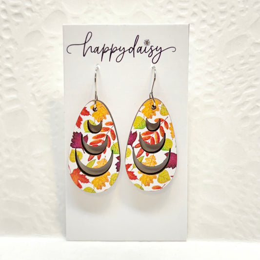 Fall Leaf Print Wooden Earrings
