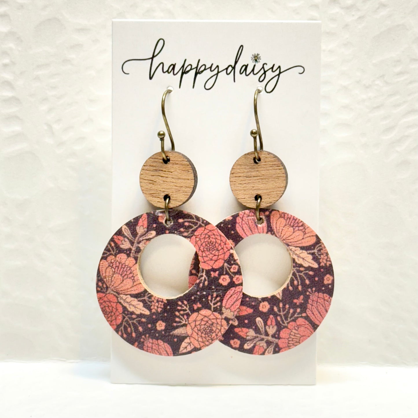 Fall Floral Print Cork on Leather "Mandy" Earrings