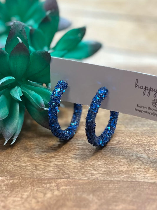 Blue Glitter Hoop Earrings