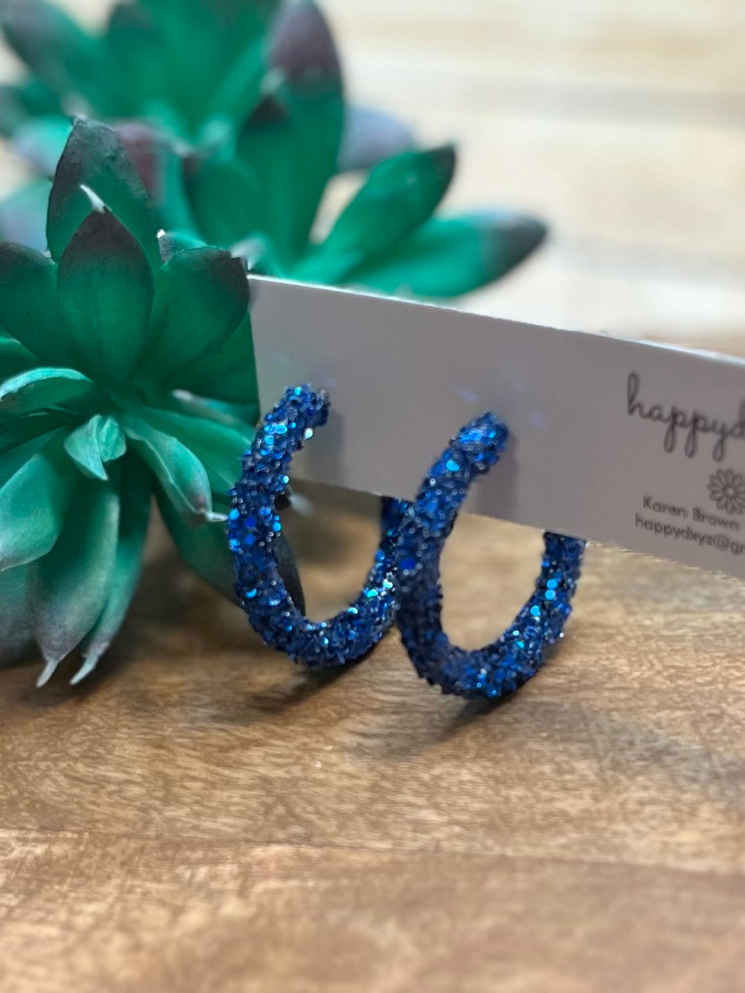 Blue Glitter Hoop Earrings