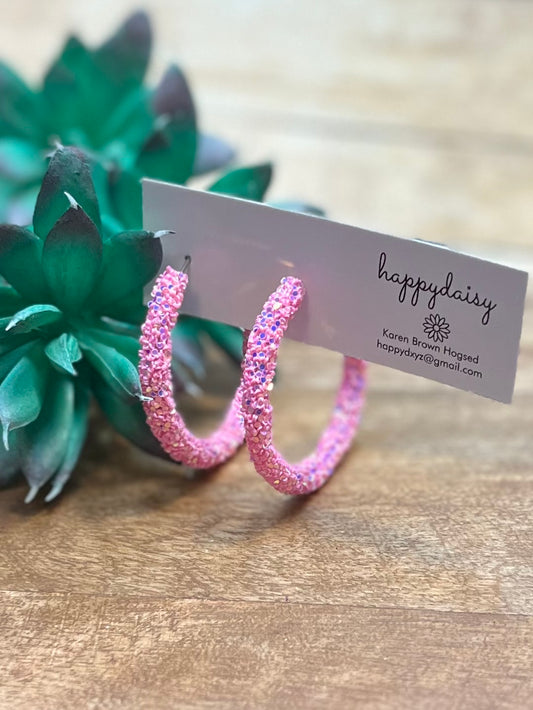 Pink Glitter Hoop Earrings