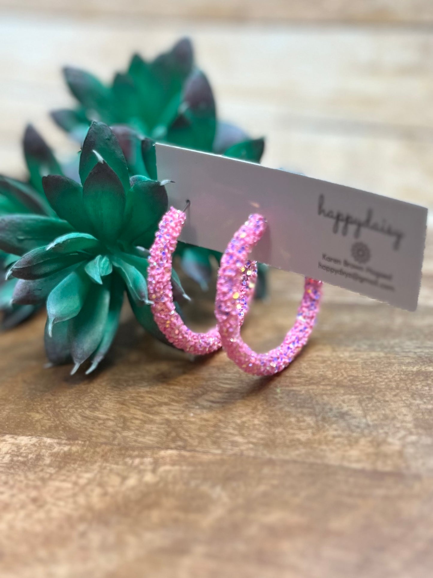 Pink Glitter Hoop Earrings