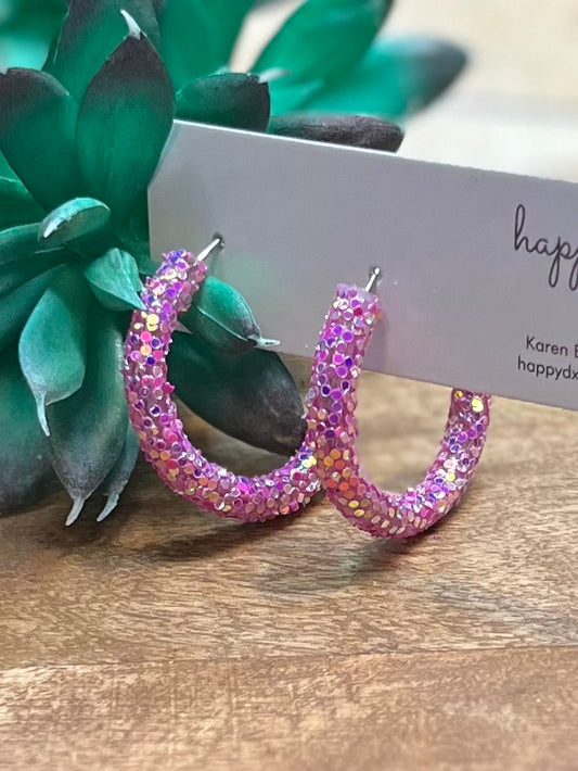 Plum Glitter Hoop Earrings