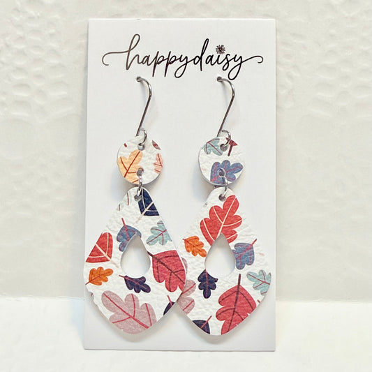 Fall Leaf Print "Tina" Leather Earrings