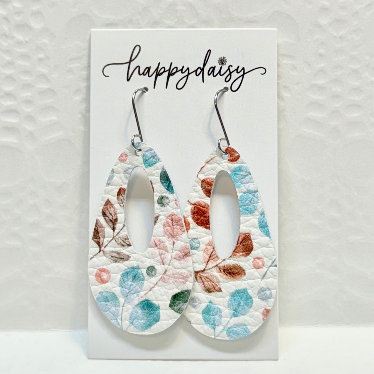 Fall Floral Leaf Print Leather Earrings