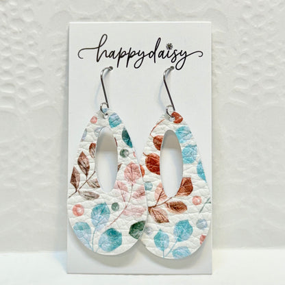Fall Floral Leaf Print Leather Earrings