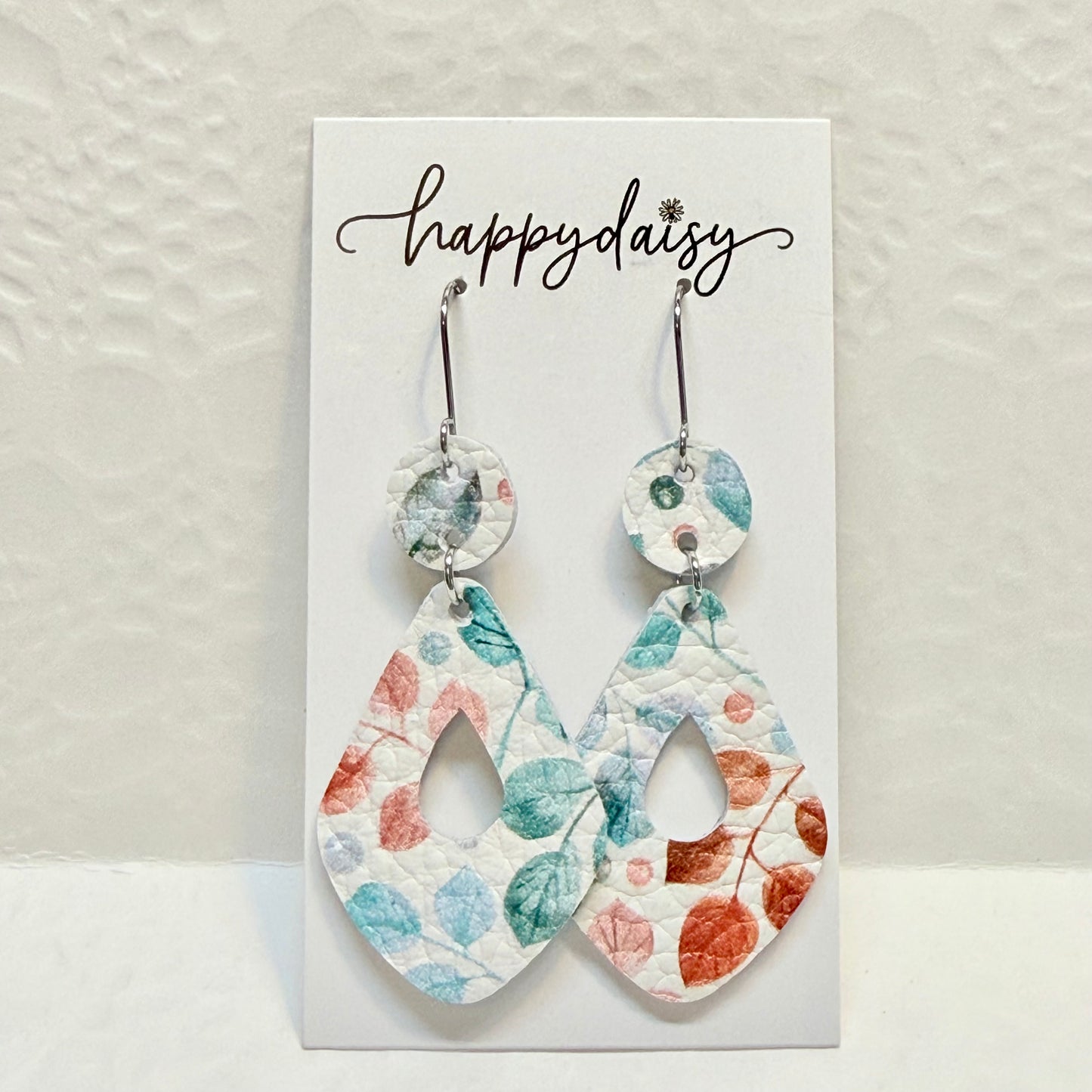 Fall Floral Leaf Print Leather Earrings