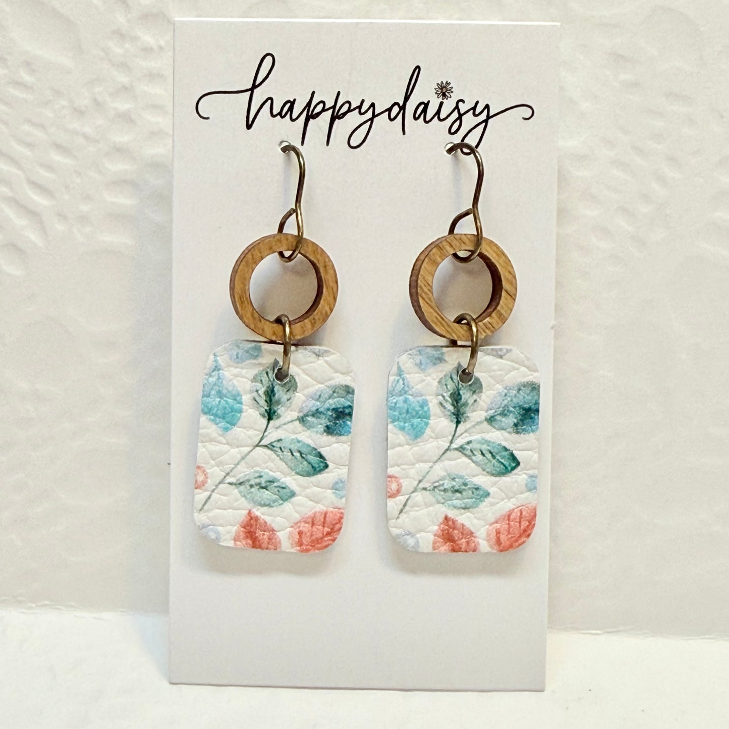 Fall Floral Leaf Print Leather Earrings