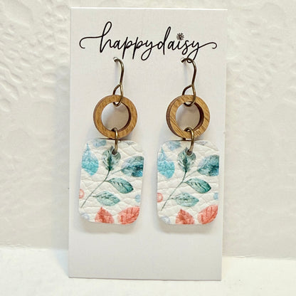 Fall Floral Leaf Print Leather Earrings