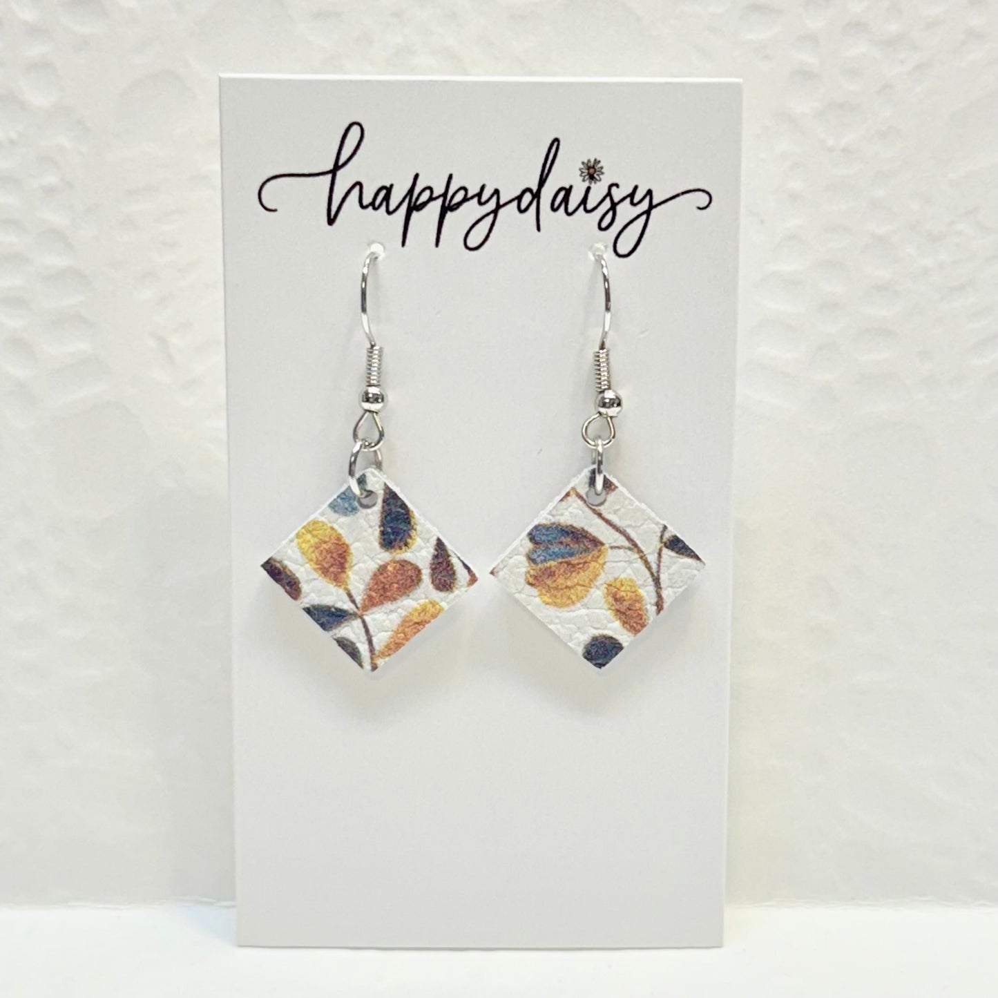 Fall Floral Leaf Print Petite Leather Earrings