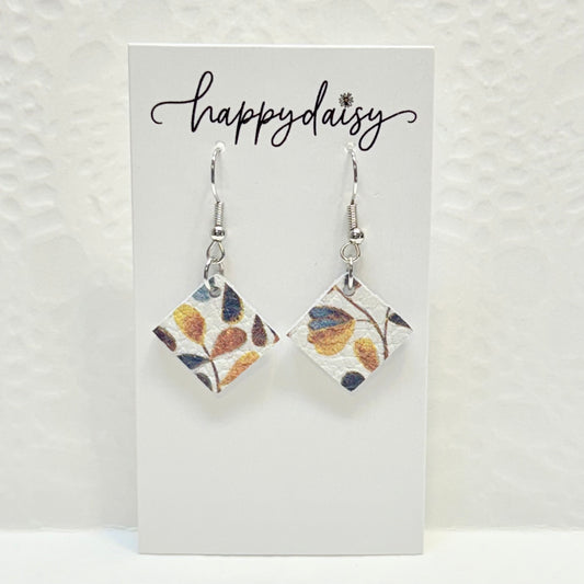 Fall Floral Leaf Print Petite Leather Earrings