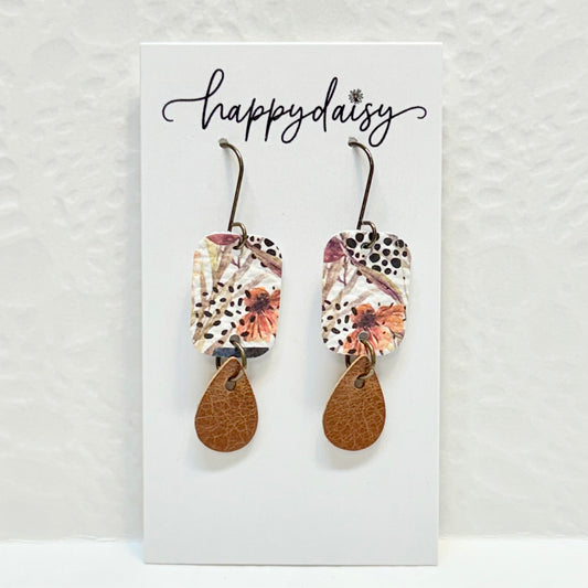 Fall Floral Print Liora Leather Earrings