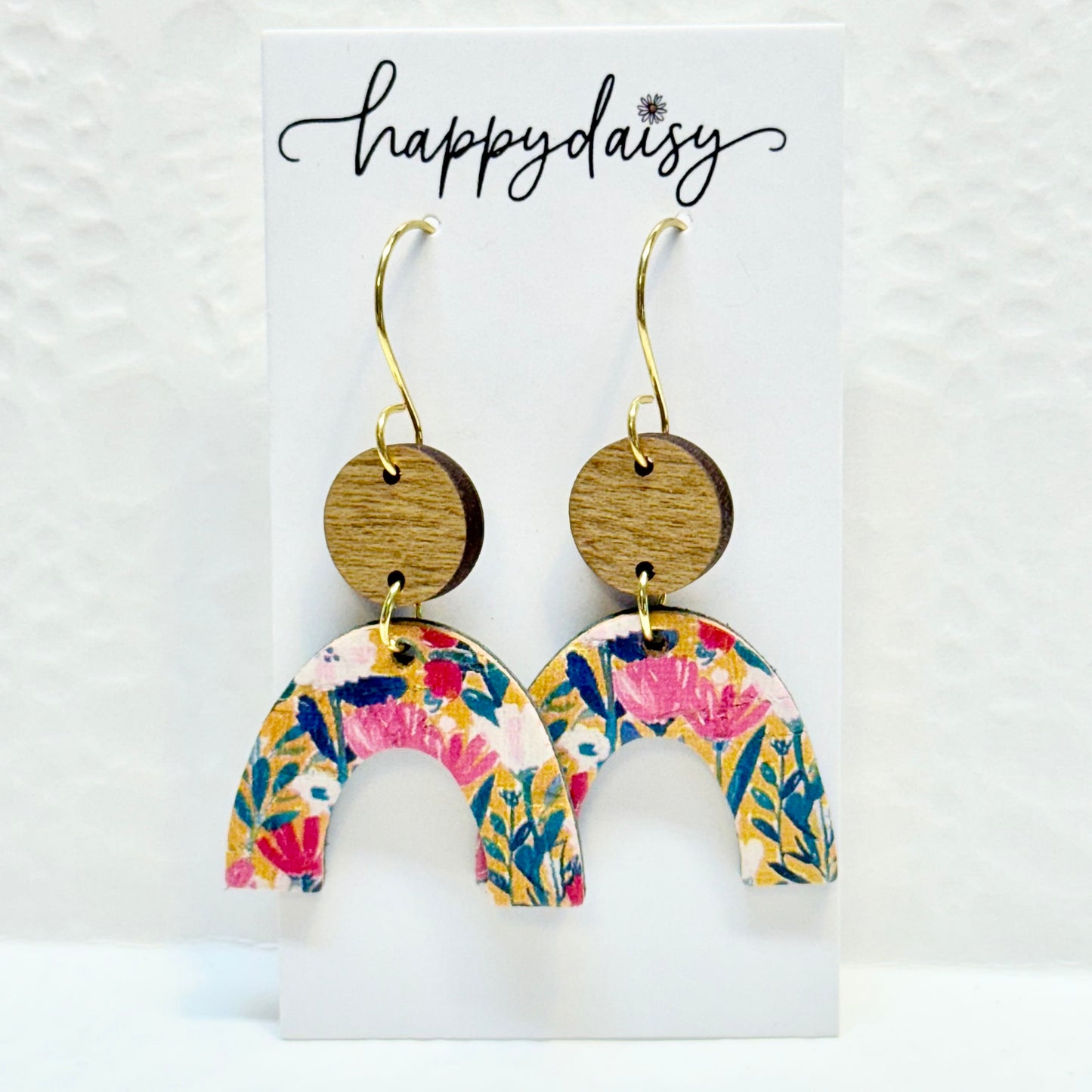 Fall Floral Print Cork on Leather Earrings