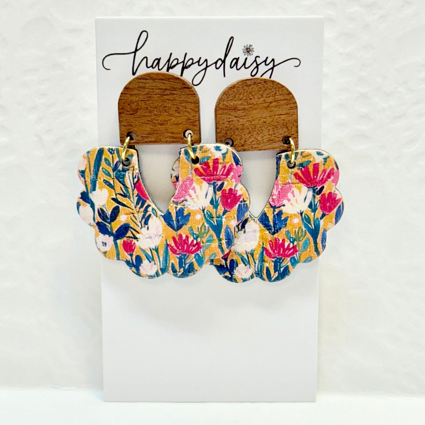 Fall Floral Print Cork on Leather Earrings
