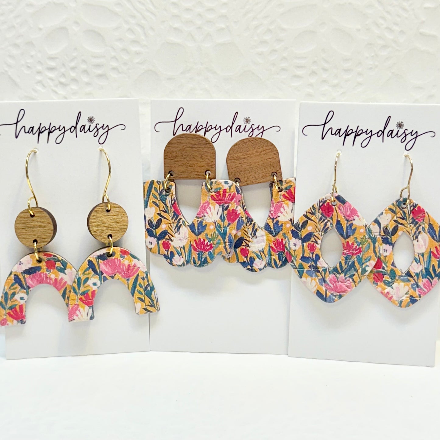 Fall Floral Print Cork on Leather Earrings