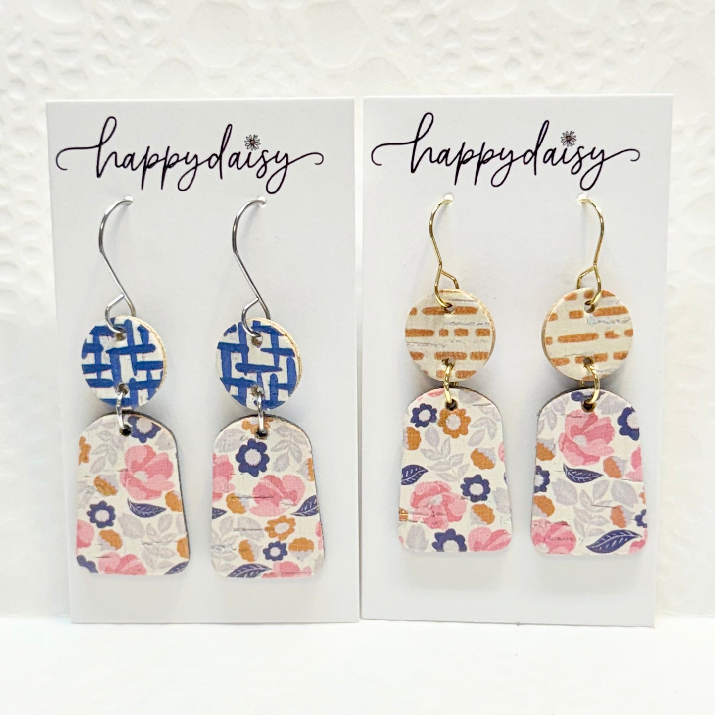 Fall Floral Print Cork on Leather Lizzie Earrings