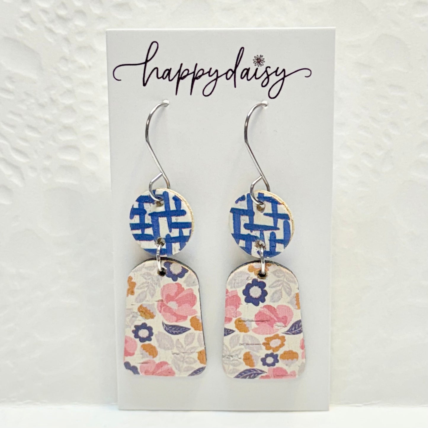 Fall Floral Print Cork on Leather Lizzie Earrings
