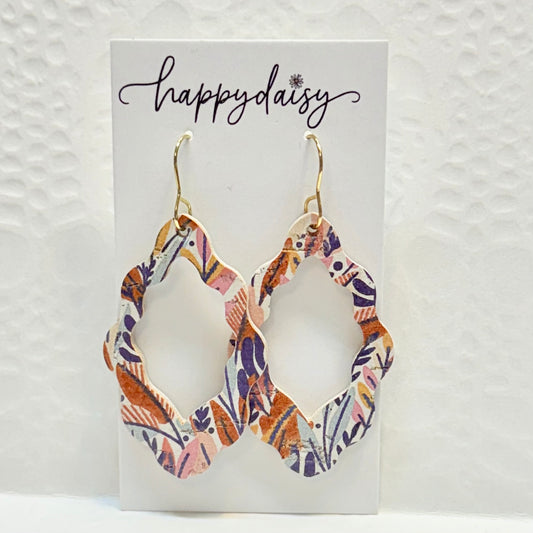 Fall Floral Print Cork on Leather Waverly Earrings
