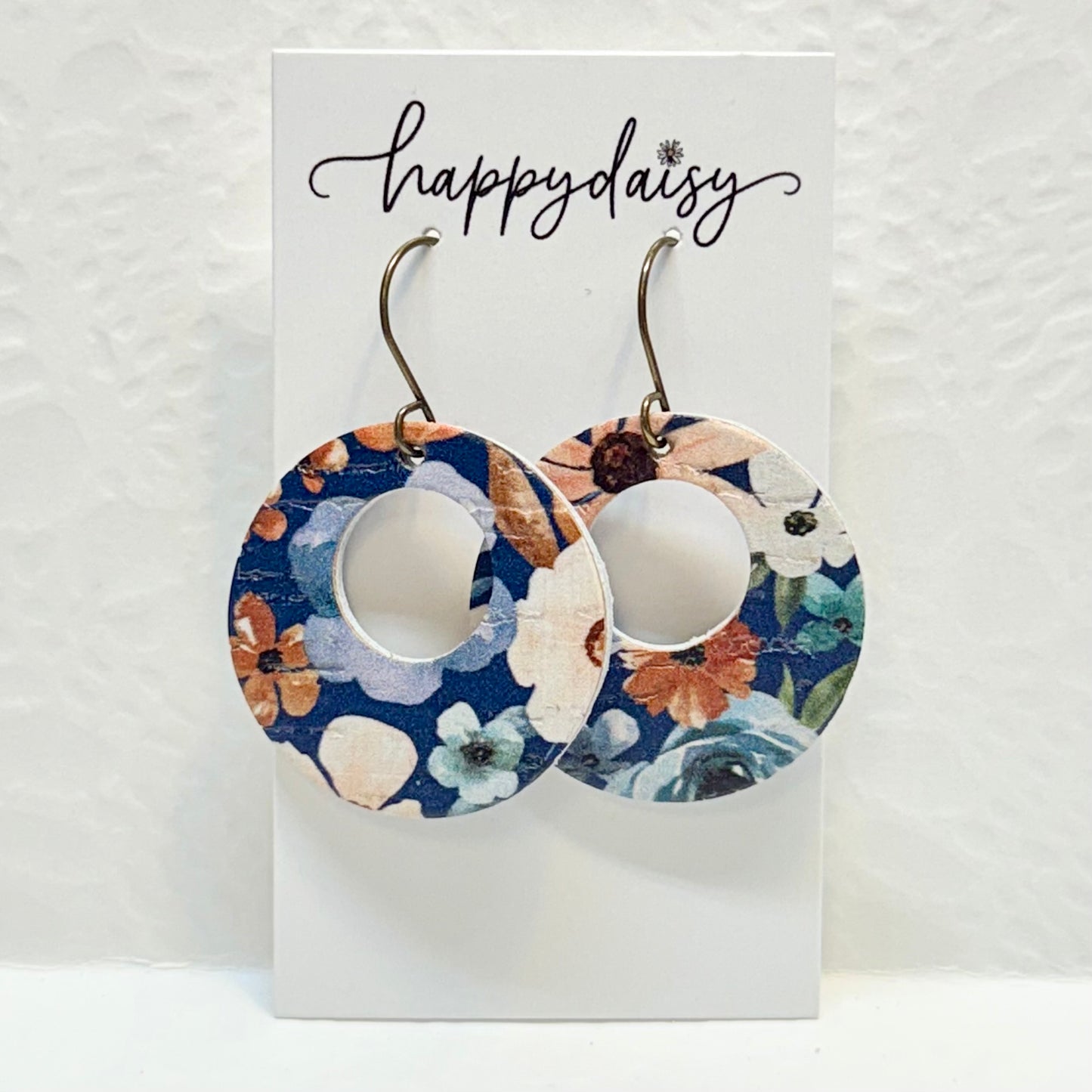 Fall Floral Print Cork on Leather Mandy Earrings