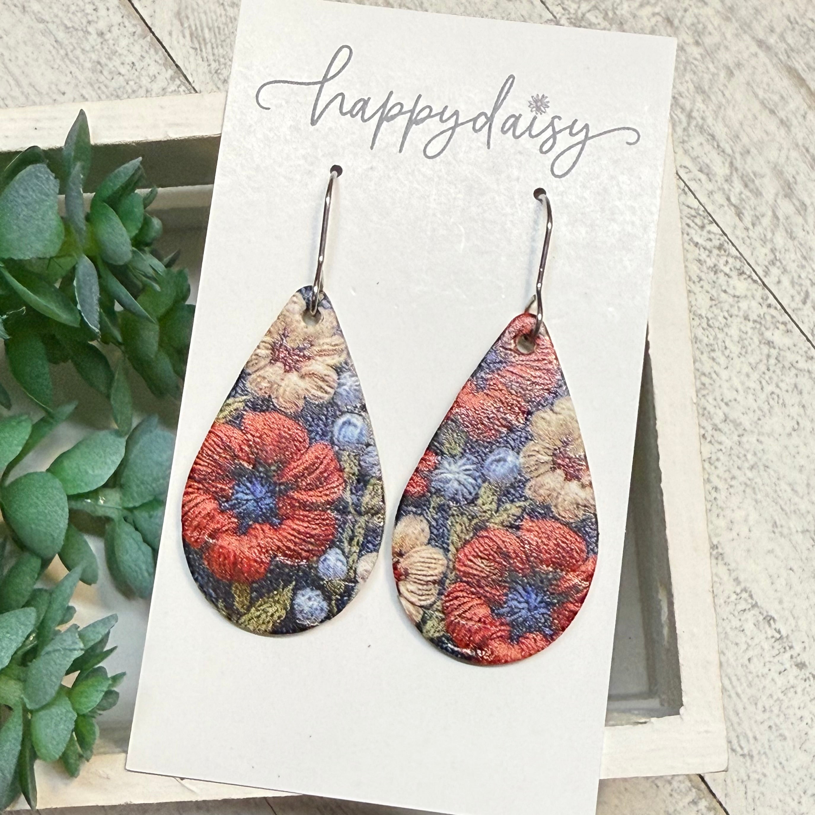 Red White & Bloom Teardrop Earrings