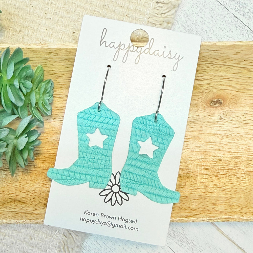 Western Star Boots Embossed Italian Leather Earrings
