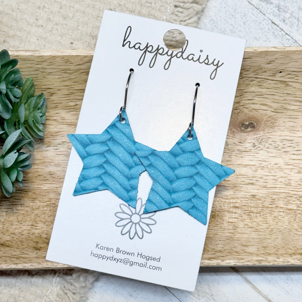 Star Shaped Embossed Italian Leather Earrings