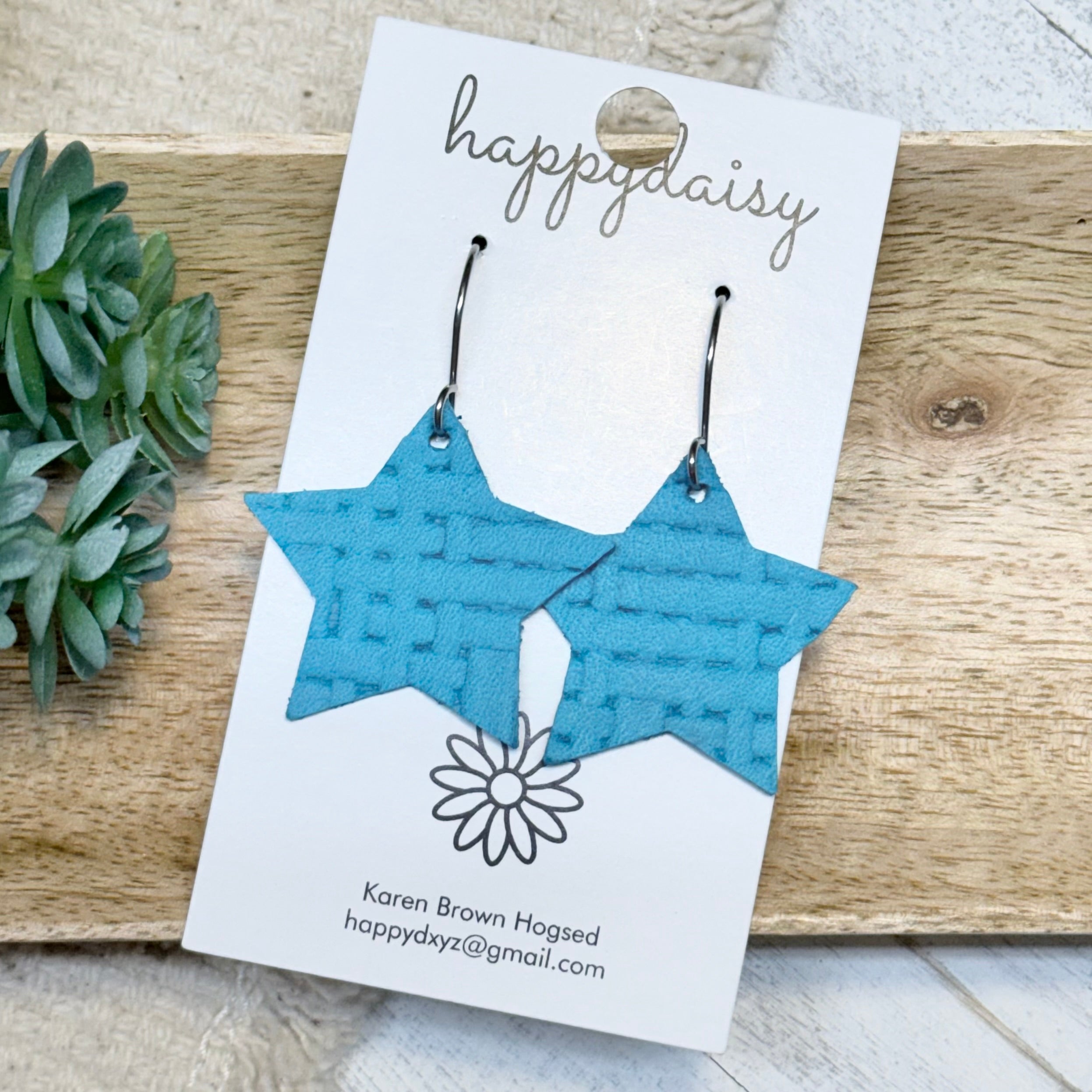 Turquoise Weave Embossed Suede Star Earrings