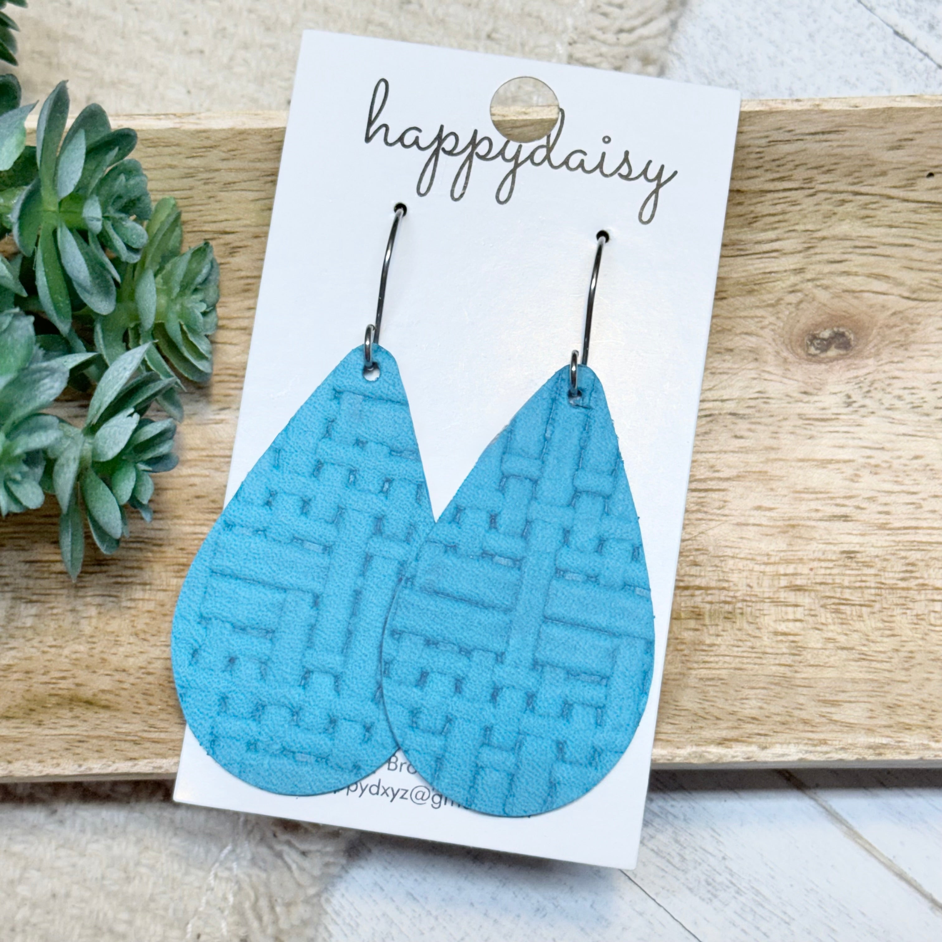 Turquoise Weave Embossed Suede 2" Teardrop Earrings