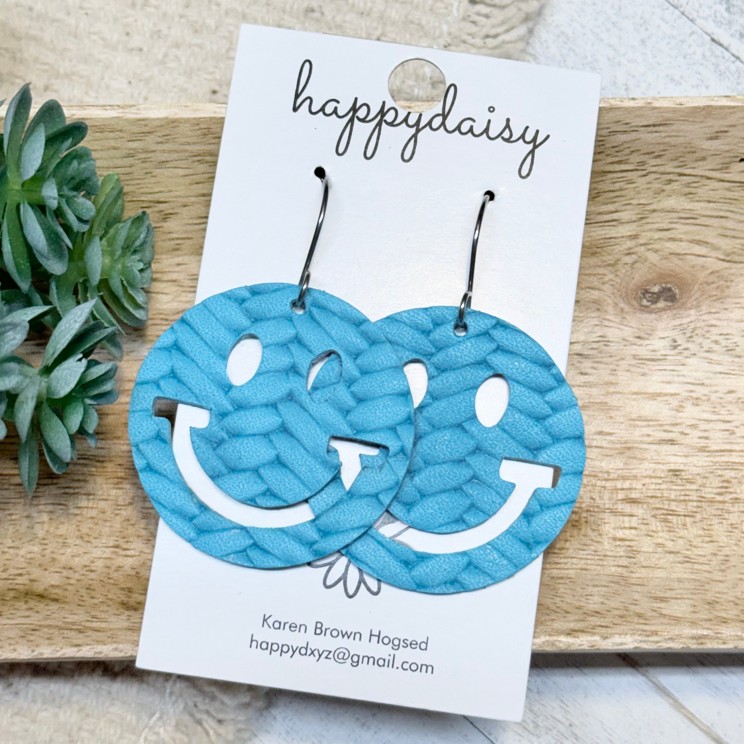 Turquoise Embossed Suede Happy Face Earrings