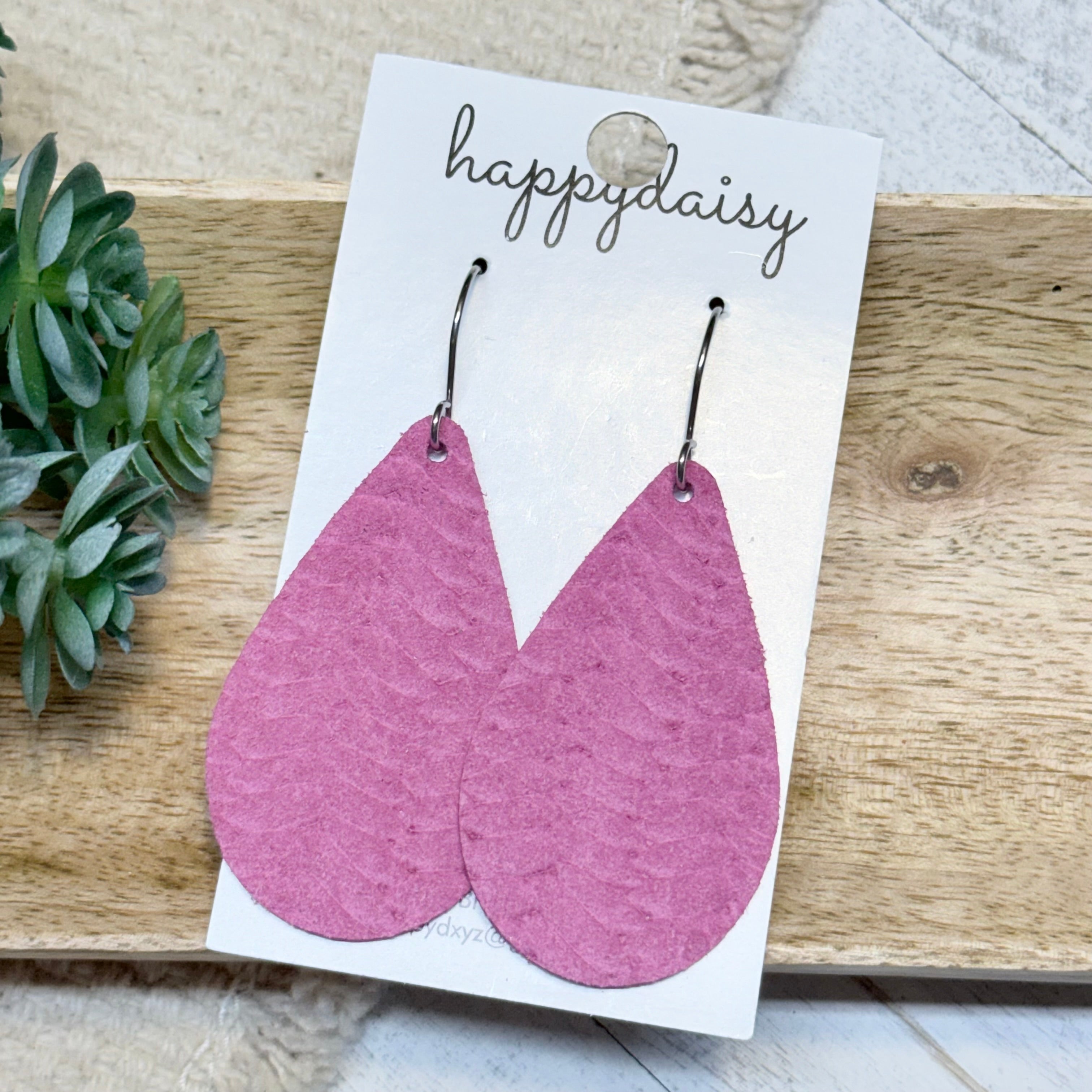 Soft Berry Embossed Suede 2" Teardrop Earrings