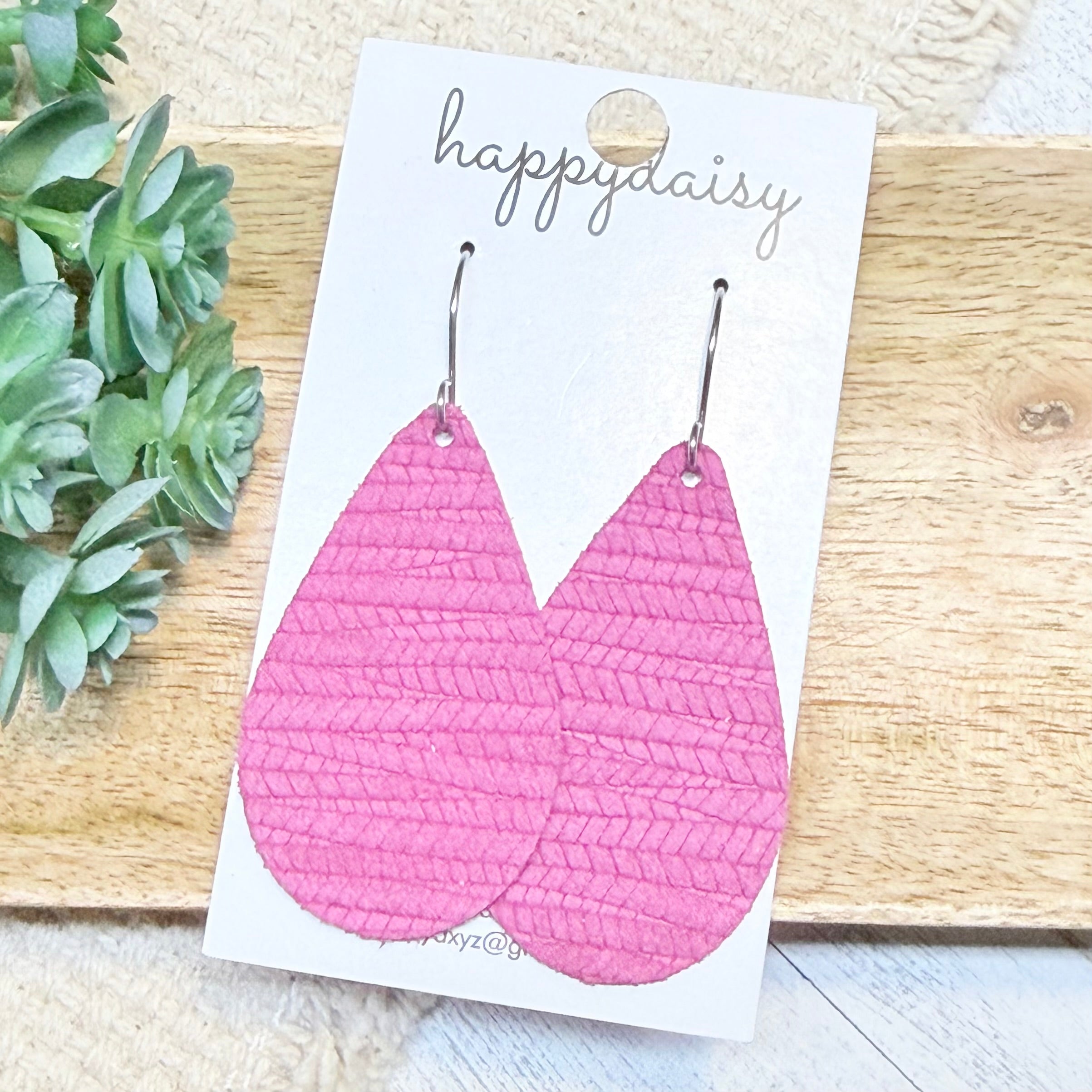 Raspberry Embossed Suede 2" Teardrop Earrings
