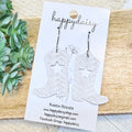 White Embossed Suede Western Star Boot Earrings
