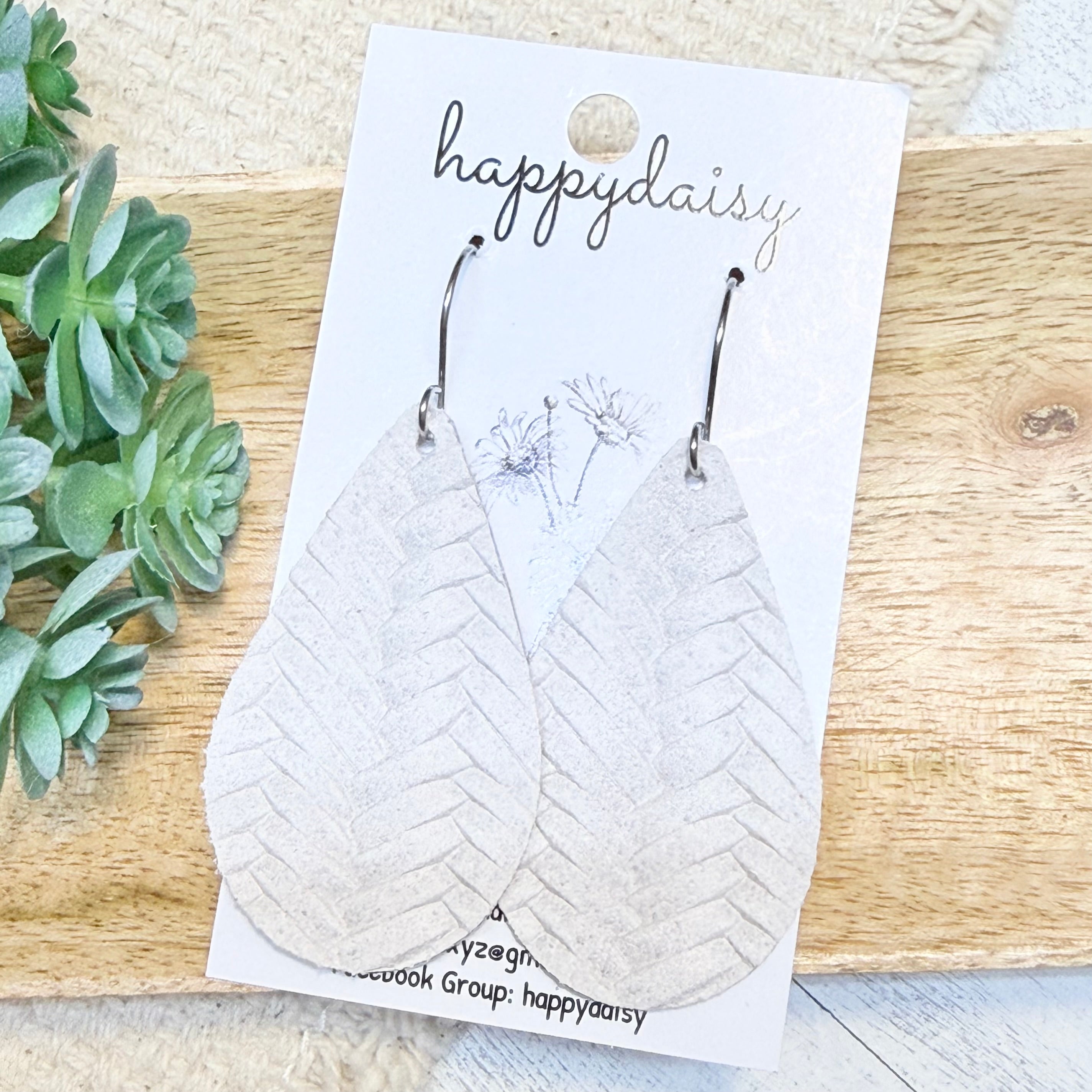 White Embossed Suede 2" Teardrop Earrings