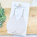White Embossed Suede 2" Teardrop Earrings