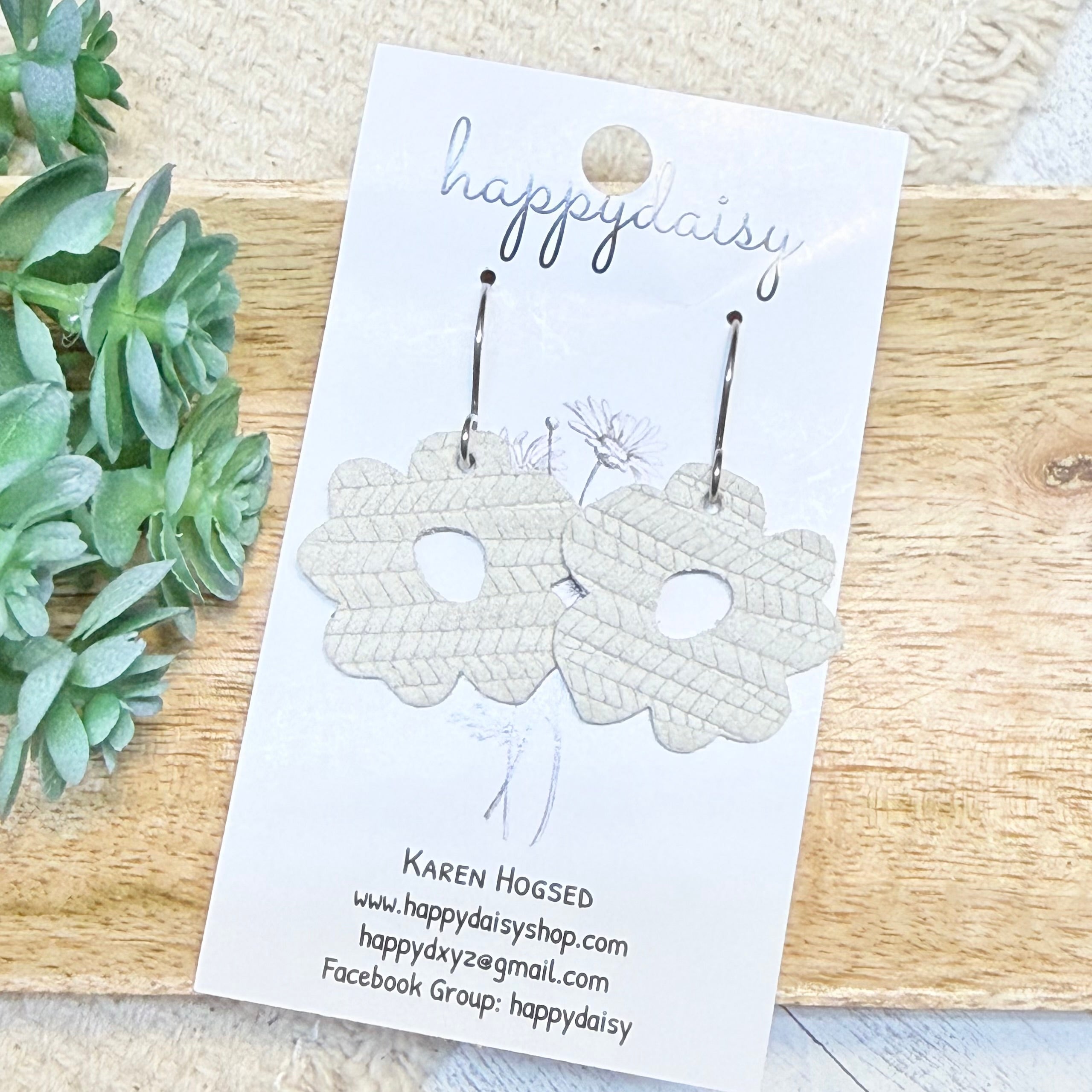 Ivory Embossed Suede Flora Earrings