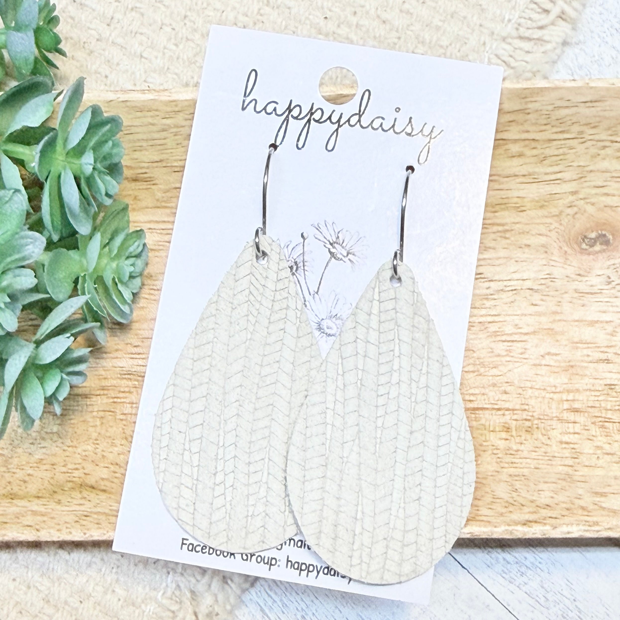 Ivory Embossed Suede 2" Teardrop Earrings