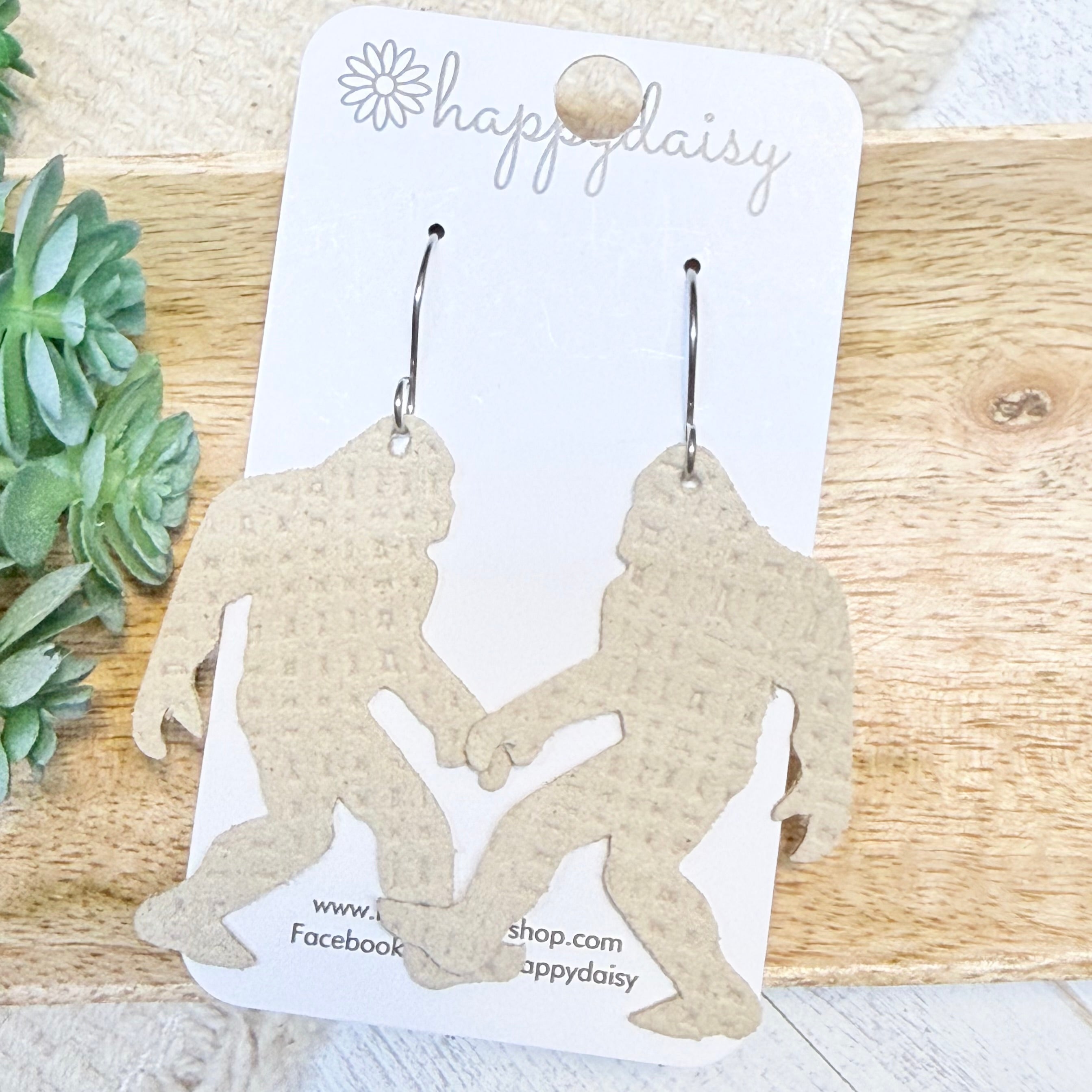Wheat Embossed Suede Smoky Mountain Bigfoot Earrings