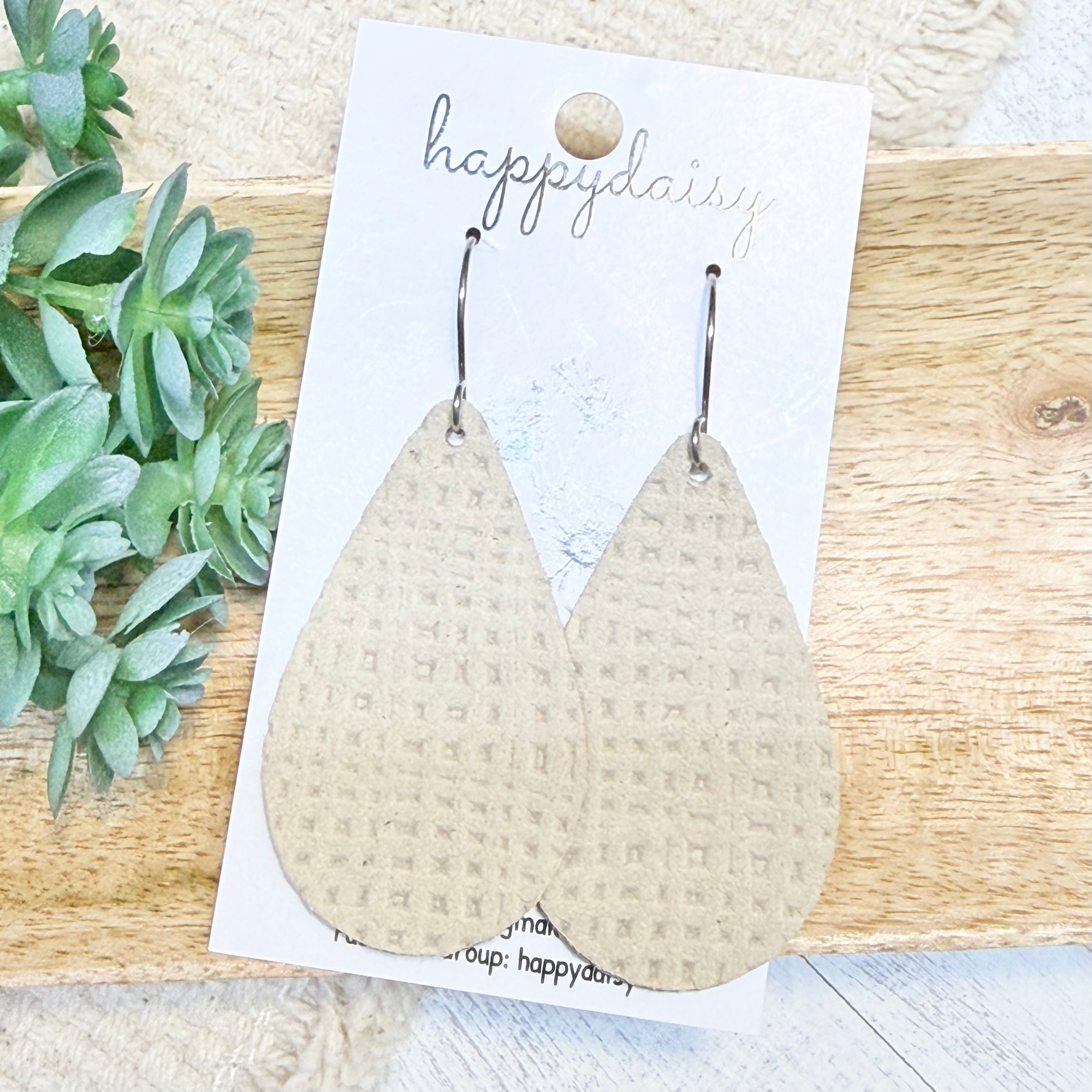 Wheat Embossed Suede 2" Teardrop Earrings