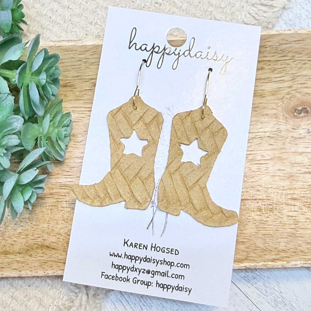 Western Star Boots Embossed Italian Leather Earrings