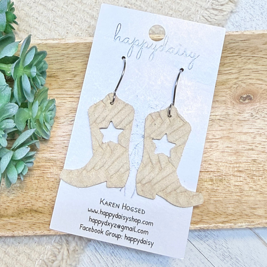 Western Star Boots Embossed Italian Leather Earrings
